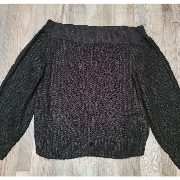 Noisy May Knit Crochet Black Sweater Size Medium Off Shoulders Boho - Picture 2 of 8